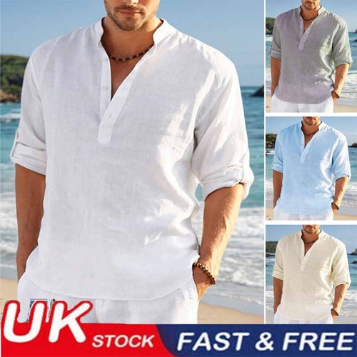 Mens cotton linen beach shirts - linen,