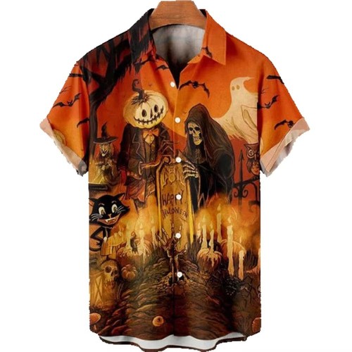 Mens button down halloween - button,