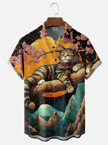 Mens button down japanese cat - japanese,