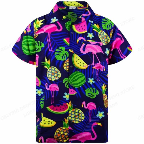 Mens button down - down, flamingo